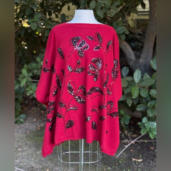 NWT Anne Klein floral sequined poncho - size L/XL - Picture 1 of 6